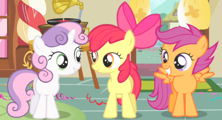 From left to right, Sweetie Belle, Apple Bloom and Scootaloo