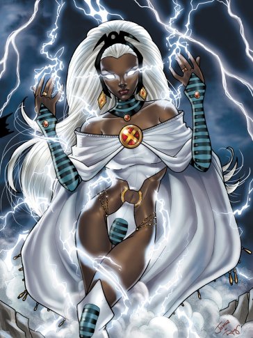 She can mentally command and control the forces of wind, rain, thunder and lighting. A mistress of controlling the elements.